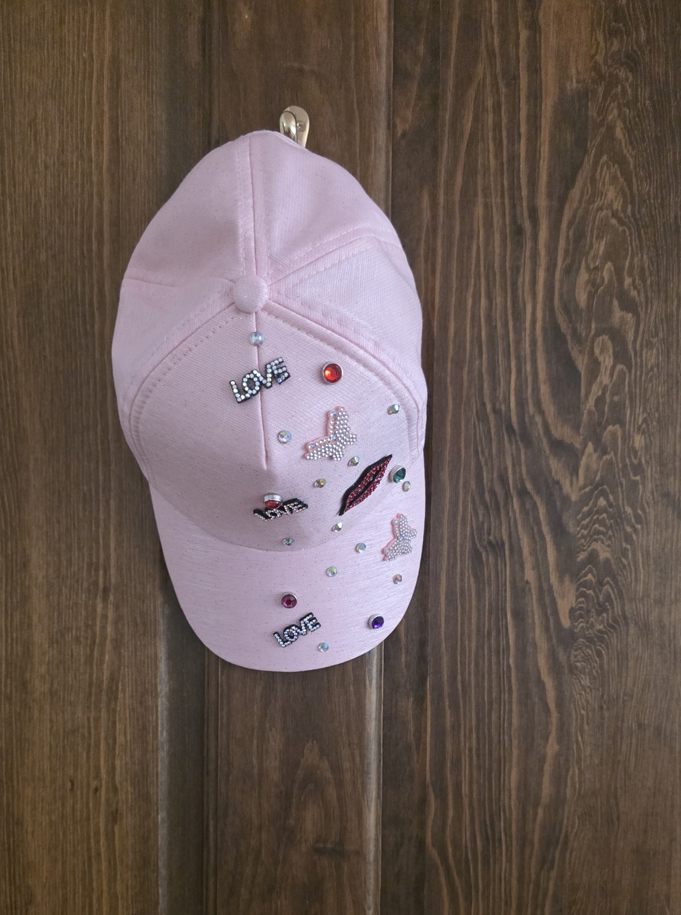Women's Pink Embellished Baseball Cap with Gem Accents